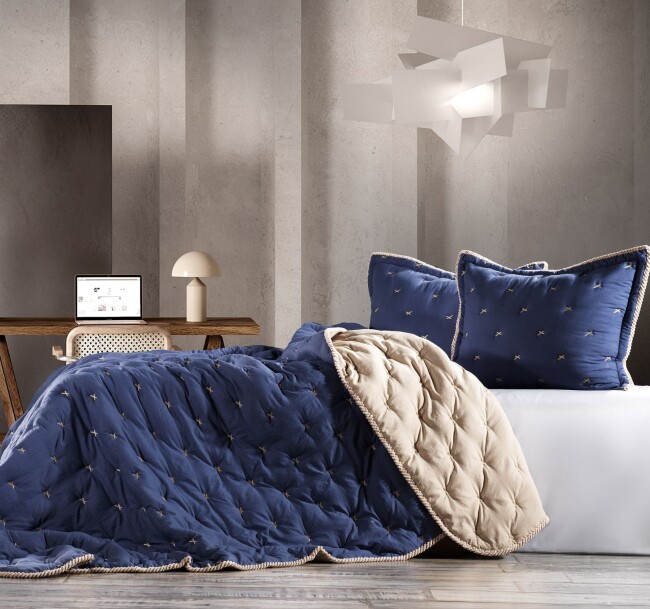 Tender Tek Kişilik Comforter Set / Indigo-Bej 